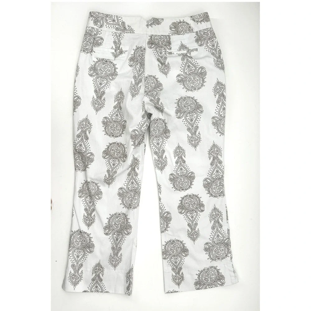 Dockers Stretch Paisley Print Cropped Pants Size 10 White Career quiet luxury - Picture 4 of 7